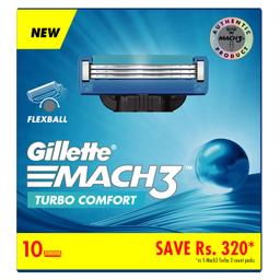 Gillette Mach Turbo 3 Shaving Blades- Pack of 10 (Cartridges) | Razor blades for men | Value Pack for upto 1 year of shaving | Anti-friction Blades for a comfortable shave.