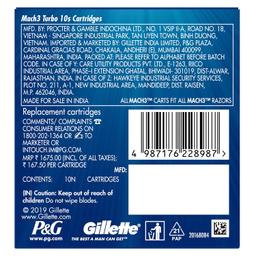 Gillette Mach Turbo 3 Shaving Blades- Pack of 10 (Cartridges) | Razor blades for men | Value Pack for upto 1 year of shaving | Anti-friction Blades for a comfortable shave.