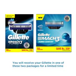Gillette Mach Turbo 3 Shaving Blades- Pack of 10 (Cartridges) | Razor blades for men | Value Pack for upto 1 year of shaving | Anti-friction Blades for a comfortable shave.