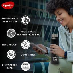 Pigeon Inox Hydra 900 ml Bottle  (Pack of 1, Black, Steel)