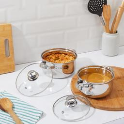 SQ Exclusive Set of 2 Stainless Steel Cook and Serve Set | Glass Lid | Dishwasher-Safe,1000 ml each