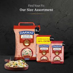 Daawat Super Basmati Rice 5Kg| Fluffy Long Grains| Cooked upto 20mm*