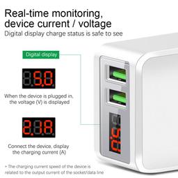 IVON Quick Charger Adapter with Digital Display, Dual USB Port 5V/3.1A USB Ports, Compact Power Adapter, Travel USB Charger for All Mobile Phones, Tablets (White)