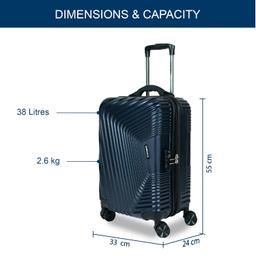 Carriall Notch Navy Blue Polycarbonate Luggage Bag for Travel (Small) | Suitcase for Travel & Business | 8 Spinner Wheels, Anti Theft & Inbuilt Weighing Scale | Travel Suitcase for Men & Women