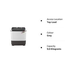 LG 9Kg 5 Star Washing Machine Spin 6.5Kg, Rust Free Body, Roller Jet Pulsator, Wind Jet Dry, Grey, P9041SGAZ