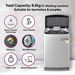 LG 8.5 Kg 5 Star Smart Inverter Jet Spray Fully Automatic Top Loading Washing Machine (T85AJSF1Z, Middle Free Silver, TurboDrum)