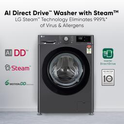 LG 7 Kg 5 Star AI Direct Drive Fully-Automatic Front Loading Washing Machine (FHV1207Z2M, Middle Black, Steam for Hygiene Wash)