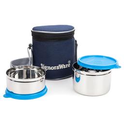 Signoraware Executive Stainless Steel Lunch Box Set 2 with bag | Stainless-Steel Leak-Proof Containers | Full Meal Boxes (Container Size 350mlx1 | 500mlx1)