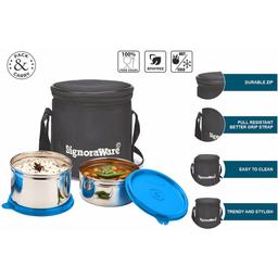 Signoraware Executive Stainless Steel Lunch Box Set 2 with bag | Stainless-Steel Leak-Proof Containers | Full Meal Boxes (Container Size 350mlx1 | 500mlx1)