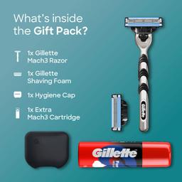 Gillette Mach3 Celebrations Gift Pack (Mens Grooming Kit with Mach3 Razor, Hygiene Cap, Cartridge & Foam), Men