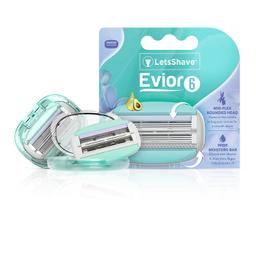 LetsShave Evior 6 Shaving Razor Blades Refills (Cartridge) For Women, Pack fo 2 with Lubricating Strip Enriched with Aloe Vera, Vitamin E and Argan oil, Blades for Women