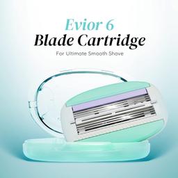 LetsShave Evior 6 Shaving Razor Blades Refills (Cartridge) For Women, Pack fo 2 with Lubricating Strip Enriched with Aloe Vera, Vitamin E and Argan oil, Blades for Women