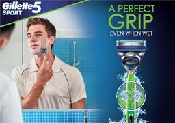 Gillette Sport 5-Blade No Slip Aquagrip Men’S Razor + 1 Cartridge