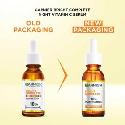 Garnier Bright Complete Night Vitamin C Serum With 10% Pure Vitamin C for Bright Skin, PM Routine Vitamin C Serum Suitable For All Skin Types, 30ml