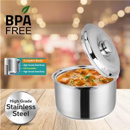 SignoraWare 1000ml Hot Delight Double Wall Stainless Steel Belly Shape Casserole, Insulated Thermal Serving Bowl, Elegant Hot Pot Food Warmer, Self Locking Press Lid, Hot Food Upto 8 Hour (Silver)