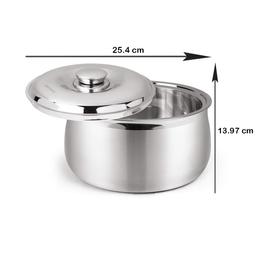 SignoraWare 1000ml Hot Delight Double Wall Stainless Steel Belly Shape Casserole, Insulated Thermal Serving Bowl, Elegant Hot Pot Food Warmer, Self Locking Press Lid, Hot Food Upto 8 Hour (Silver)