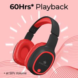 Zebronics Thunder Bluetooth 5.3 Over ear Wireless Headphones with 60H Backup, Gaming Mode, Dual Pairing, ENC, AUX, Micro SD, Voice Assistant, Comfortable Earcups, Call Function (Red)