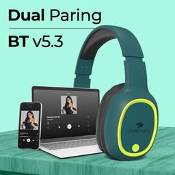 ZEBRONICS Thunder Bluetooth 5.3 Over ear Wireless Headphones with 60H Backup, Gaming Mode, Dual Pairing, ENC, AUX, Micro SD, Voice Assistant, Comfortable Earcups, Call Function(Teal Green)