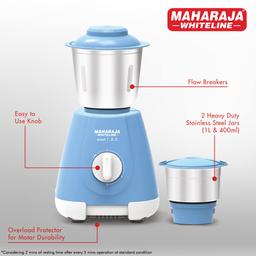 Maharaja Whiteline Smart 1..2..3 Mixer Grinder with 2 Jars, (Blue)
