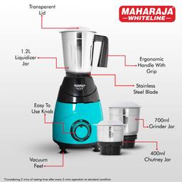 Maharaja Whiteline Neo Plus Mixer Grinder (Turquoise Blue & Black)