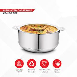 N-DURAAStainless Steel Casserole Set/Set Includes 1000ml 1500ml 2500ml / PUF Insulated Hot Pot/Hot Pot for Rice, Gravy, Curry/Hot Boxes for Kitchen/Hot Pot Set/Gift Set of 3