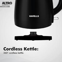 Havells Electric Kettle Altro 1250 Watts 1.5 liters, Double Layered Cool Touch Outer Body(Black)