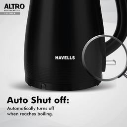 Havells Electric Kettle Altro 1250 Watts 1.5 liters, Double Layered Cool Touch Outer Body(Black)