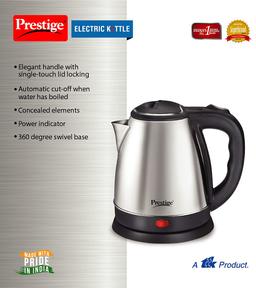 Prestige 1.5 Litres Electric Kettle (PKOSS 1.5)|1500W | Silver - Black| Automatic Cut-off | Stainless Steel