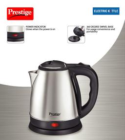Prestige 1.5 Litres Electric Kettle (PKOSS 1.5)|1500W | Silver - Black| Automatic Cut-off | Stainless Steel