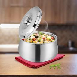 SignoraWare 1000ml Hot Delight Double Wall Stainless Steel Belly Shape Casserole, Insulated Thermal Serving Bowl, Elegant Hot Pot Food Warmer, Self Locking Press Lid, Hot Food Upto 8 Hour (Silver)