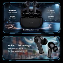 boAt Airdopes Flex 454 ANC Truly Wireless in Ear Ear Buds w/Smart Features, ANC, 60HRS Playback, Hearables App Support, Quad Mics, Multi Point Connectivity, ASAP Charge, Beast™ Mode(Gunmetal Black)