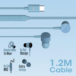 ZEBRONICS Zeb Buds C2 in Ear Type C Wired Earphones with Mic, Braided 1.2 Metre Cable, Metallic Design, 10mm Drivers, in Line Mic & Volume Controller (Blue)