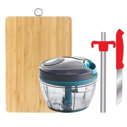 Bamboo Wooden Cutting Board & Signoraware Vegetable Chopper,N-DURAA  Stainless Steel PGL-03 Gas Lighter with Knife,Multicolors