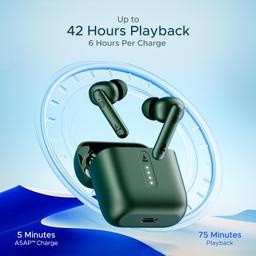 boAt Airdopes 141 Bluetooth TWS in Ear Earbuds with 42H Playtime,Low Latency Mode for Gaming, ENx Tech, IWP, IPX4 Water Resistance, Smooth Touch Controls(Olive Green)