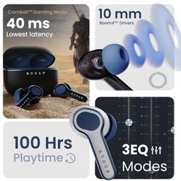 Boult Audio Curve Buds Pro with 100H Playtime, 4 Mics Clear Calling, 40ms Low Latency Gaming, Made in India, Equalizer Modes, Bluetooth 5.3 Blink & Pair™ True Wireless in Ear Earbuds (White Wave)