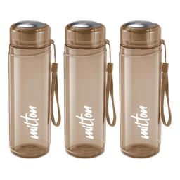 MILTON Hector 1000 Pet Water Bottle, Set of 3, 1 Litre Each, Brown, Reusable Plastic Fridge Bottle, BPA Free and Leak Proof Bottles for Travel, Work
