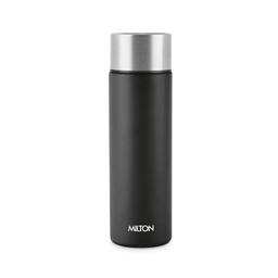 MILTON Glide 1000 Stainless Steel Water Bottle, 1 Litre, Black, Single walled, Leak Proof, Easy Grip, Easy to Carry, Light Weight, Home, Kitchen, Travel Bottle