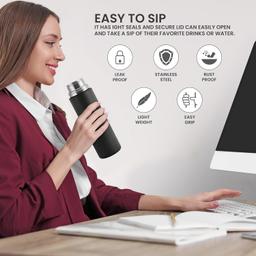 MILTON Glide 1000 Stainless Steel Water Bottle, 1 Litre, Black, Single walled, Leak Proof, Easy Grip, Easy to Carry, Light Weight, Home, Kitchen, Travel Bottle