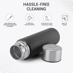 MILTON Glide 1000 Stainless Steel Water Bottle, 1 Litre, Black, Single walled, Leak Proof, Easy Grip, Easy to Carry, Light Weight, Home, Kitchen, Travel Bottle