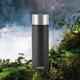 MILTON Glide 1000 Stainless Steel Water Bottle, 1 Litre, Black, Single walled, Leak Proof, Easy Grip, Easy to Carry, Light Weight, Home, Kitchen, Travel Bottle