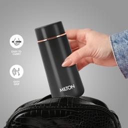 Milton Starlit 270 Thermosteel Insulated Water Bottle, 270 ml, Black| Hot and Cold | Leak Proof | Office Bottle | Sports | Home | Kitchen | Hiking | Treking | Travel | Easy to Carry | Rust Proof