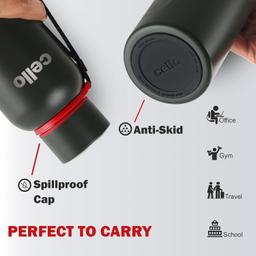 Cello Duro Kent Thermosteel Water Bottle 900ml, Military Green | ISI Certified | 24 Hours Hot & Cold Flask | Double Walled Vacuum Insulated Bottle