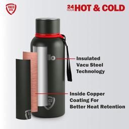 Cello Duro Kent Thermosteel Water Bottle 900ml, Military Green | ISI Certified | 24 Hours Hot & Cold Flask | Double Walled Vacuum Insulated Bottle
