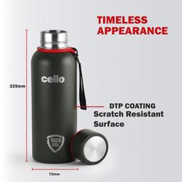 Cello Duro Kent Thermosteel Water Bottle 900ml, Military Green | ISI Certified | 24 Hours Hot & Cold Flask | Double Walled Vacuum Insulated Bottle