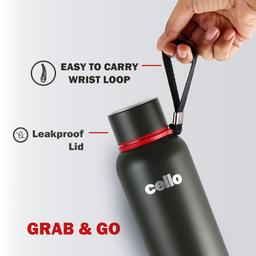 Cello Duro Kent Thermosteel Water Bottle 900ml, Military Green | ISI Certified | 24 Hours Hot & Cold Flask | Double Walled Vacuum Insulated Bottle