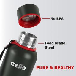 Cello Duro Kent Thermosteel Water Bottle 900ml, Military Green | ISI Certified | 24 Hours Hot & Cold Flask | Double Walled Vacuum Insulated Bottle