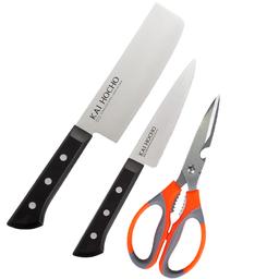 Kai Hocho Premium Nakiri Kitchen Knife & Kai Hocho Japanese Premium Petty Kitchen/Vegetable Knife, 4.8 Inch Blade, Black, with N-Duraa Kitchen Scissors