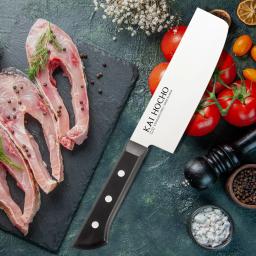 Kai Hocho Premium Nakiri Kitchen Knife & Kai Hocho Japanese Premium Petty Kitchen/Vegetable Knife, 4.8 Inch Blade, Black, with N-Duraa Kitchen Scissors