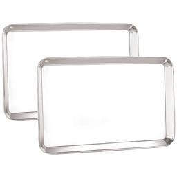 Stainless Steel Serving Tray - Rectangle, Dining Table Platter, Small, Silver, pack of 2