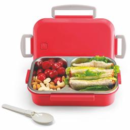 Signora Ware Eat-Up Stainless Steel Lunch Box for Kids Adults, Puf Insulation Keeps Food Warm, Food Grade Bpa Free, 2 Compartments with Locking Lid and Steam Valve, Spill Leak Proof (750Ml Red)